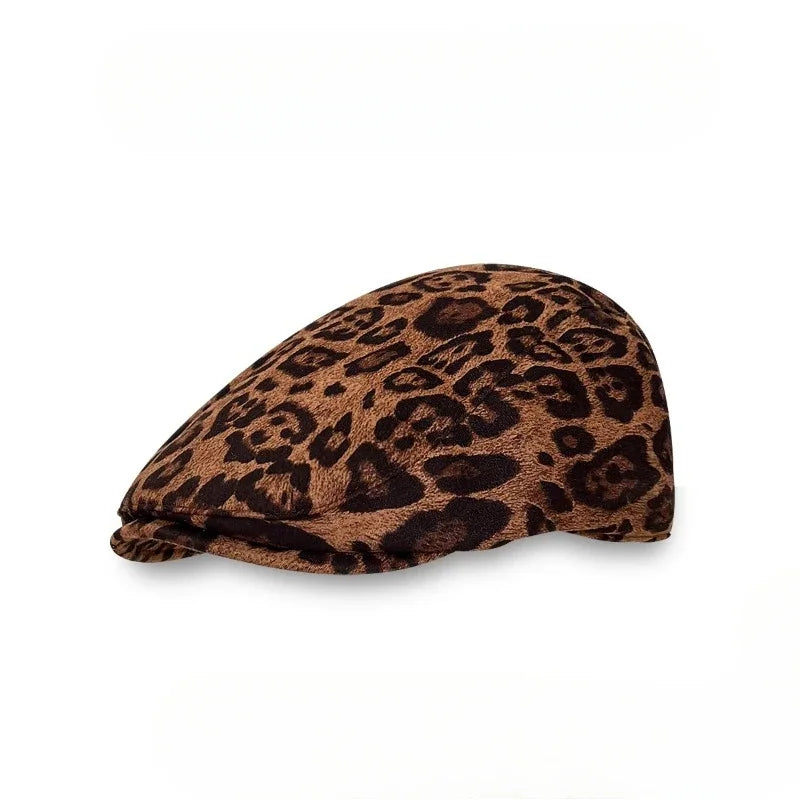 American Retro Leopard Forward Hat Wide Brim Warm Painter Cap