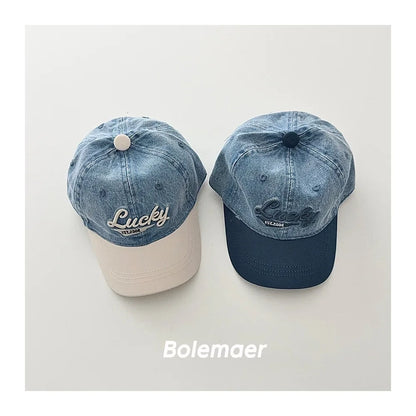 Fashion Blue Denim Baby Baseball Hat Letter Embroidery Long Brim Cap Boy Girl Children Outdoor Peaked Hat