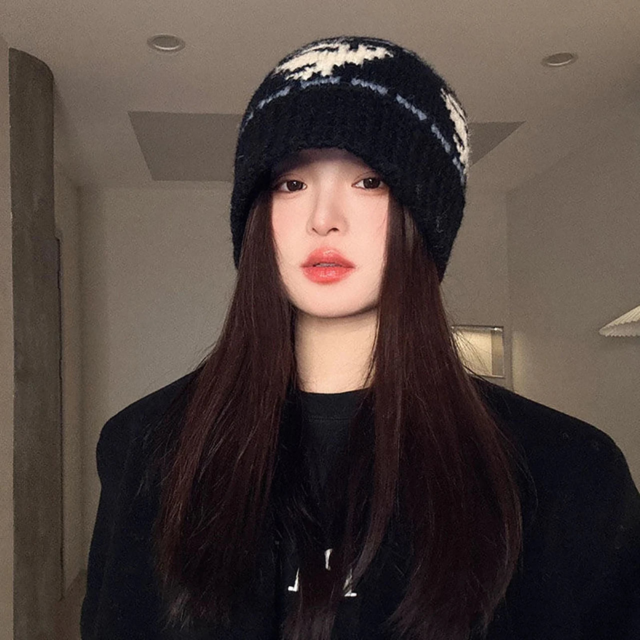 Vintage Jacquard Wool Knitting Hat For Women Autumn Winter
