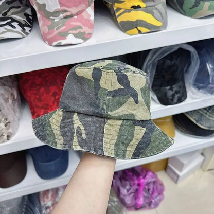 New Washed Cotton Camouflage Bucket Hat For Men And Women Outdoor