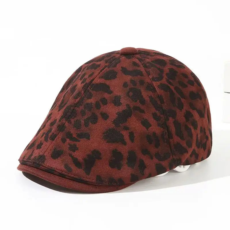 Female Leopard Print Peaked Cap British Style Autumn Winter Berets Hats