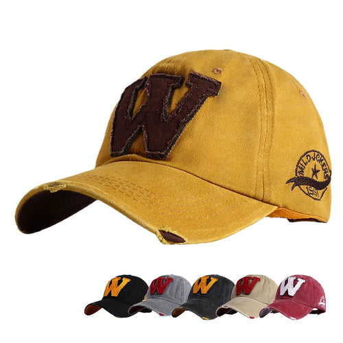 2025 W Letter Embroidery Washed Cotton Baseball Cap