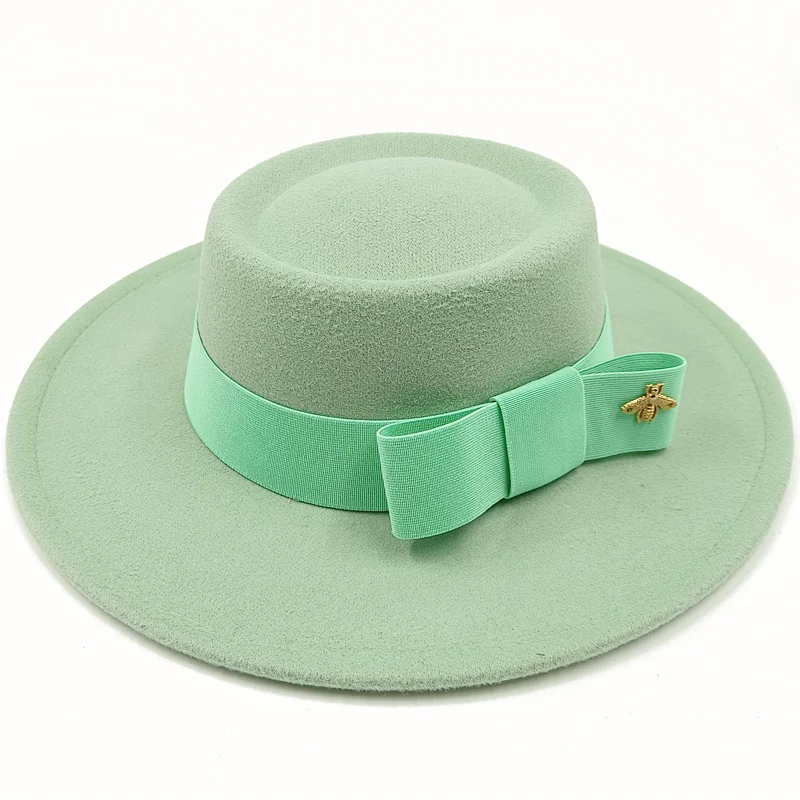 Bow Tie Fedora Hat Winter Round Bumpy Surface Flat Top