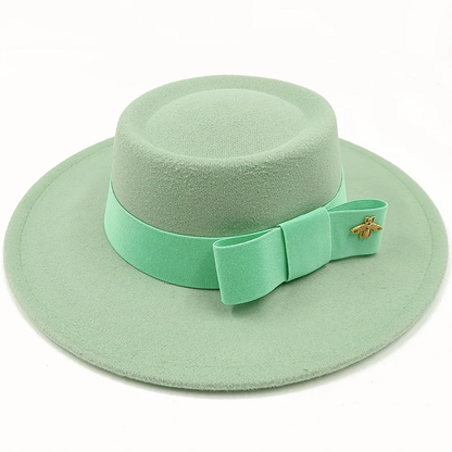 Bow Tie Fedora Hat Winter Round Bumpy Surface Flat Top