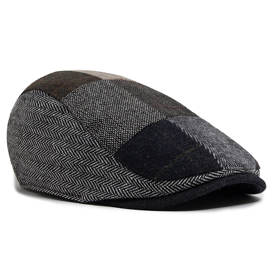 New Vintage Wool Patchwork Beret Men Autumn Winter Warm Newsboy Hat