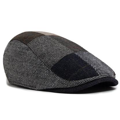New Vintage Wool Patchwork Beret Men Autumn Winter Warm Newsboy Hat