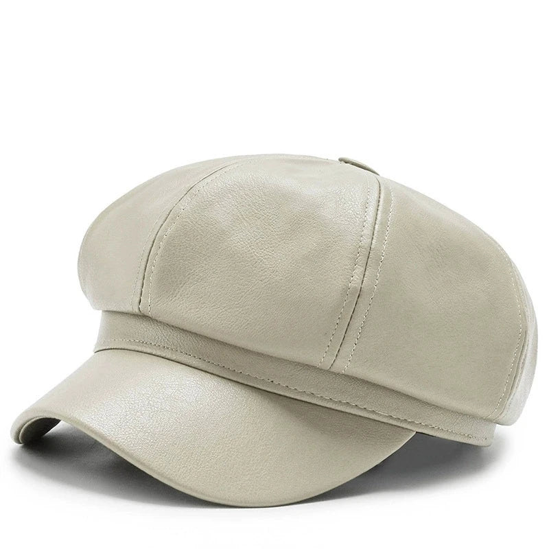 New Korean Style Pu Leather Octagonal Hat