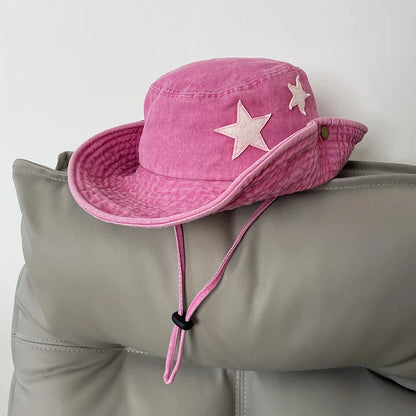 Cute Star Pink Bucket Hats Women Summer Outdoor