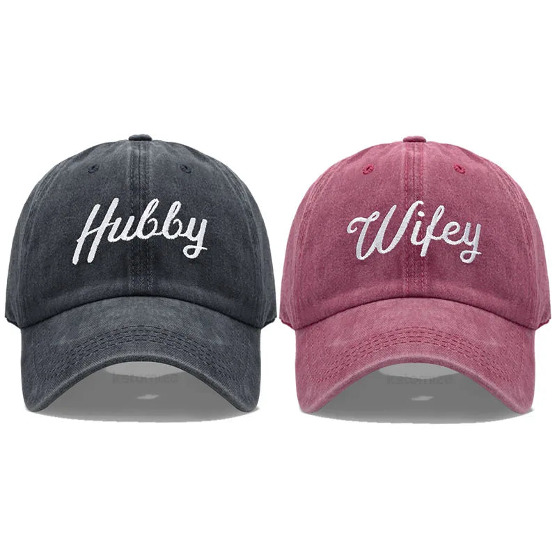 Embroidered Wifey & Hubby Hat Soft Cotton