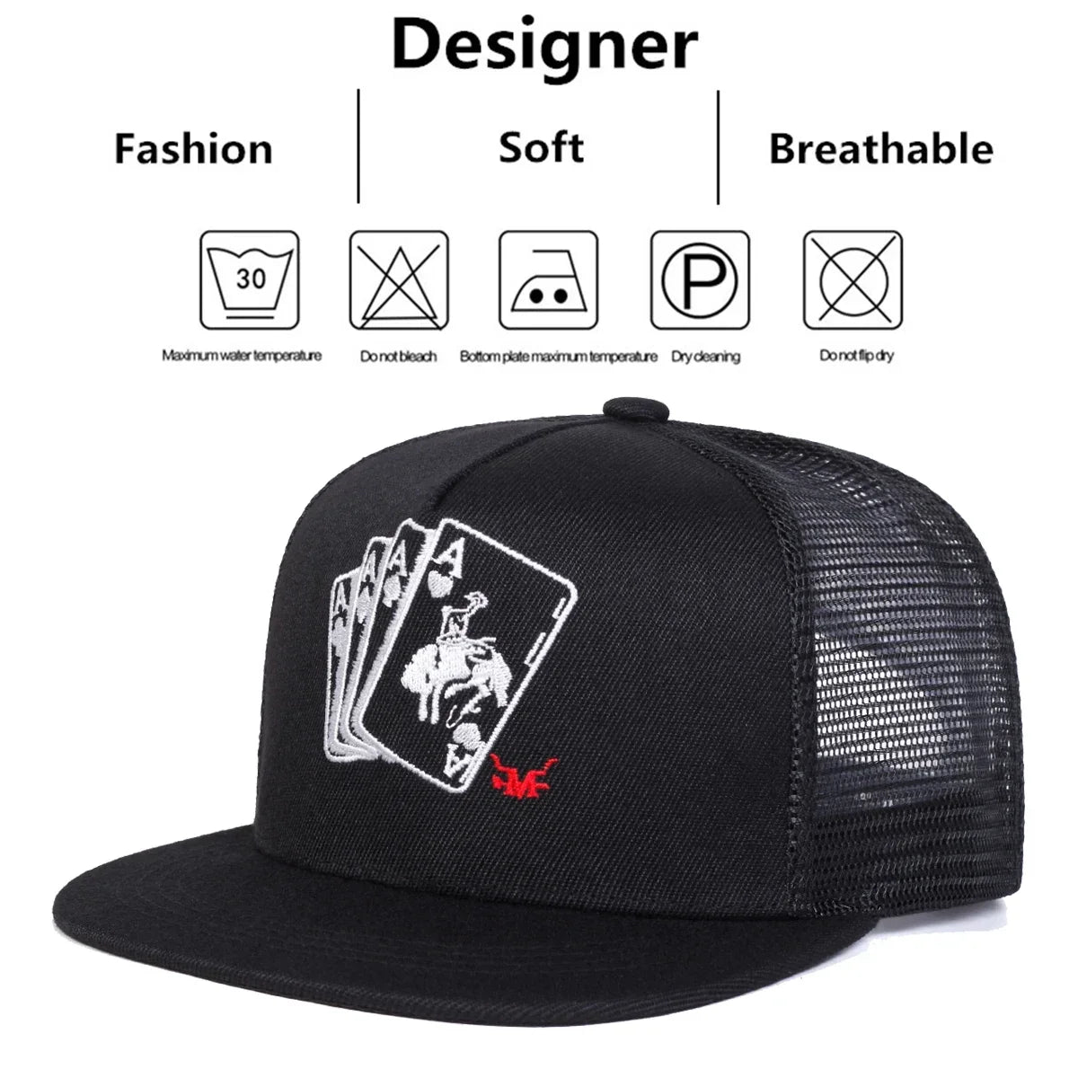 Unisex Poker A Embroidery Hip-hop Hats Spring Autumn Outdoor Adjustable Casual Sunscreen Hat Cap