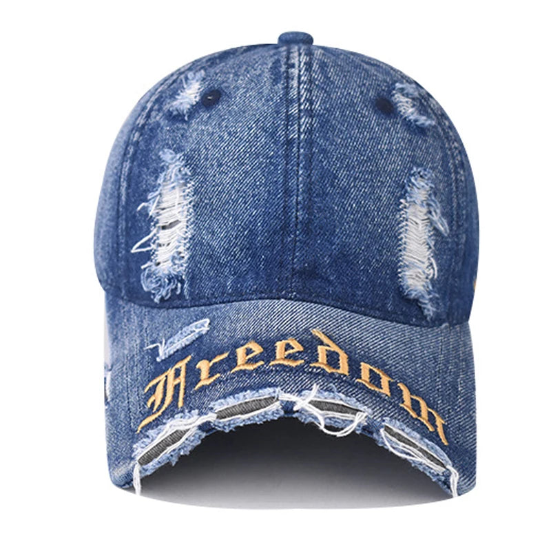 Fashion Denim Baseball Cap Distressed Vintage Cotton