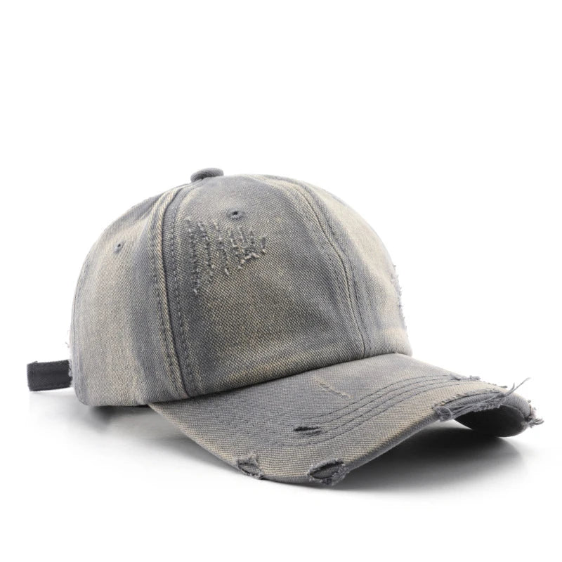 Custom Logo Washed Ripped Denim Baseball Cap