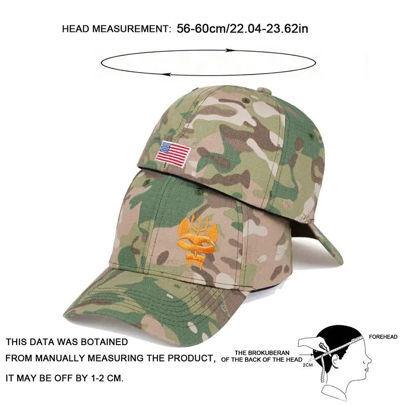 Unisex Forked Wolf Embroidery Camouflage Baseball Caps Spring and Autumn Outdoor Adjustable Sunscreen Hat