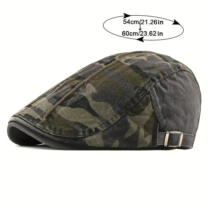 Men Newsboy Caps Camouflage Cotton Flat Peaked Cap