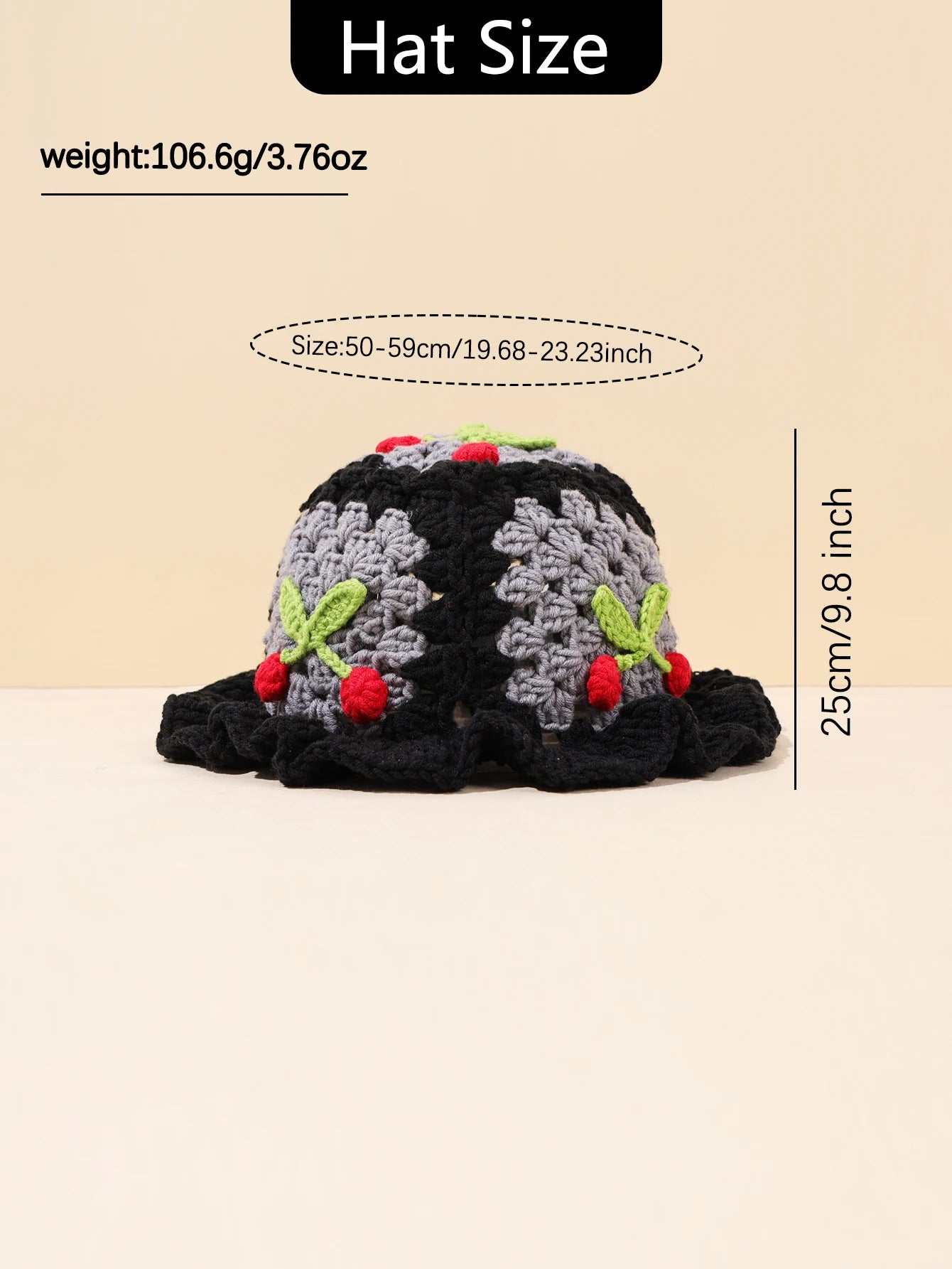 Retro Cherry Handmade Crochet Bucket Hat