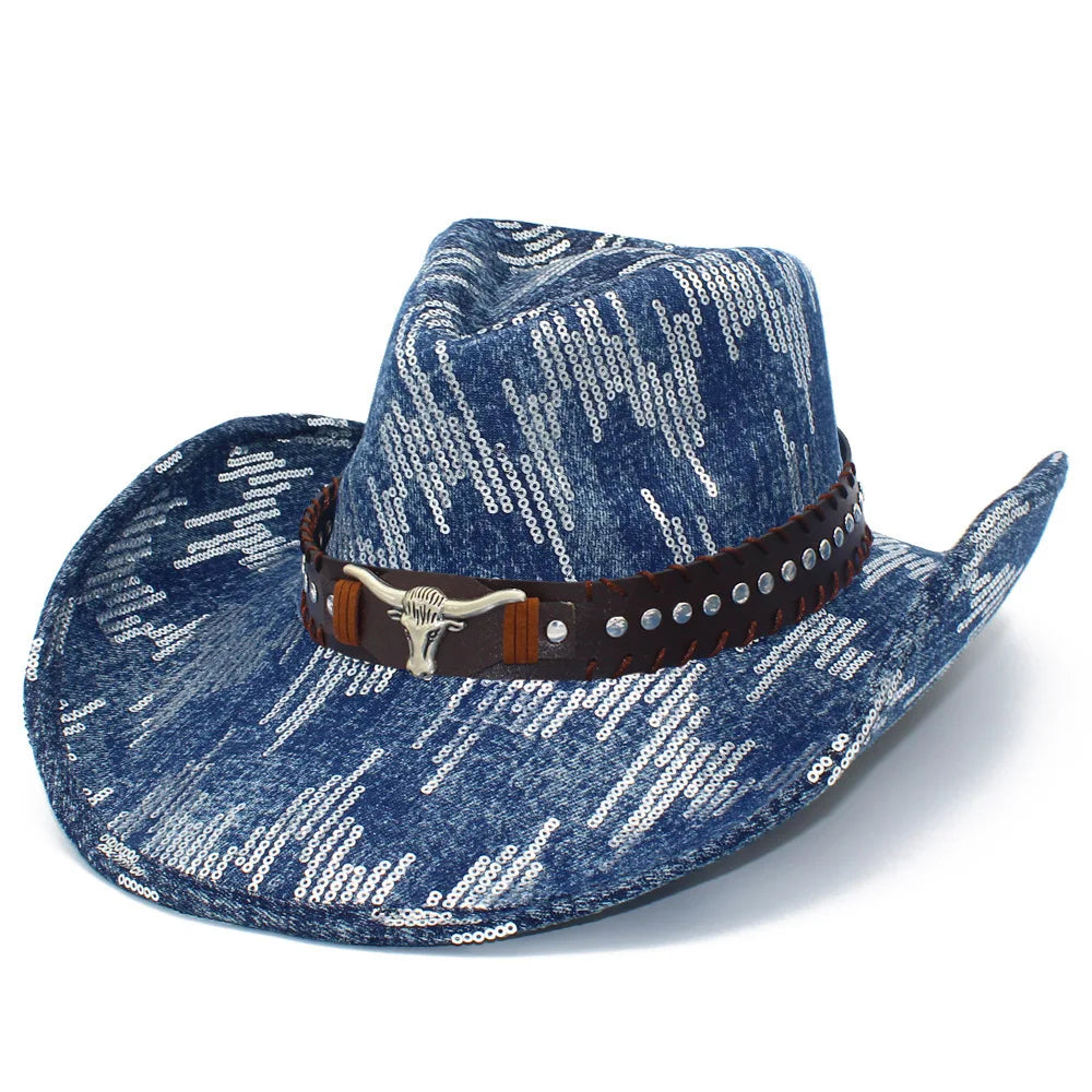 Western Cowboy Hats Washed Denim Unisex