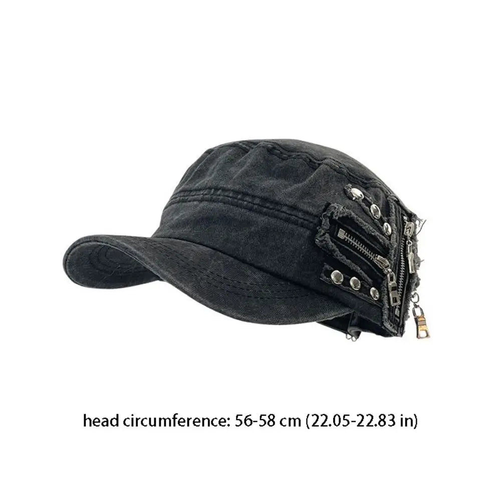 Casual Cloth Rivet Denim Beret Spice Girls Zippers Metal Rivet Flat Top Hat