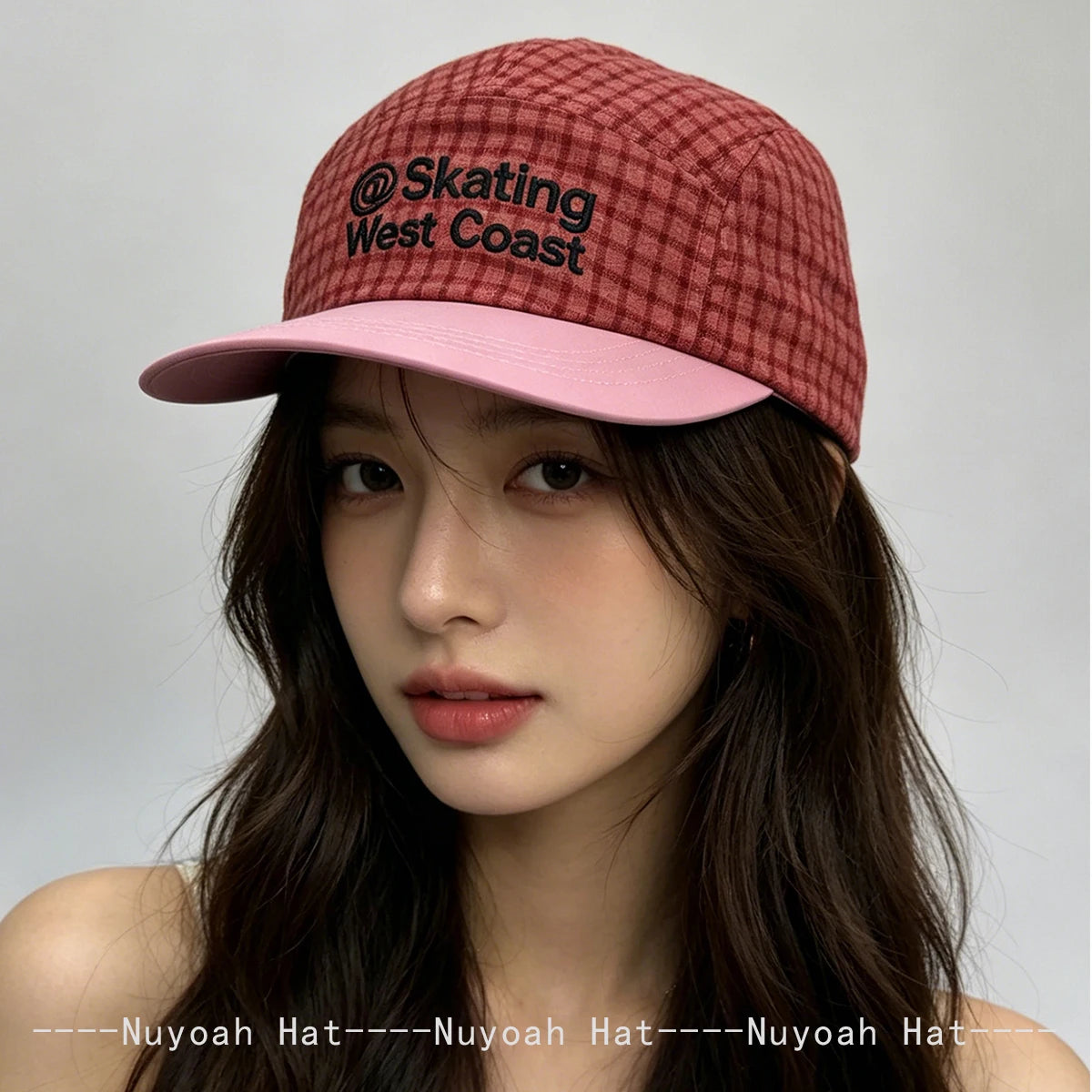 Korean Plaid Letters Embroidery Baseball Cap Unisex