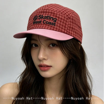 Korean Plaid Letters Embroidery Baseball Cap Unisex