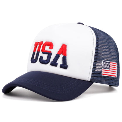 New Cotton Mesh Hat USA Side Embroidered American Flag Fashionable Hip Hop Hat