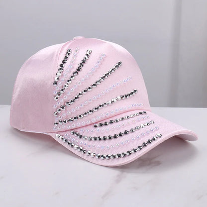 Satin Imitation Pearl Rhinestone Breathable Baseball Cap
