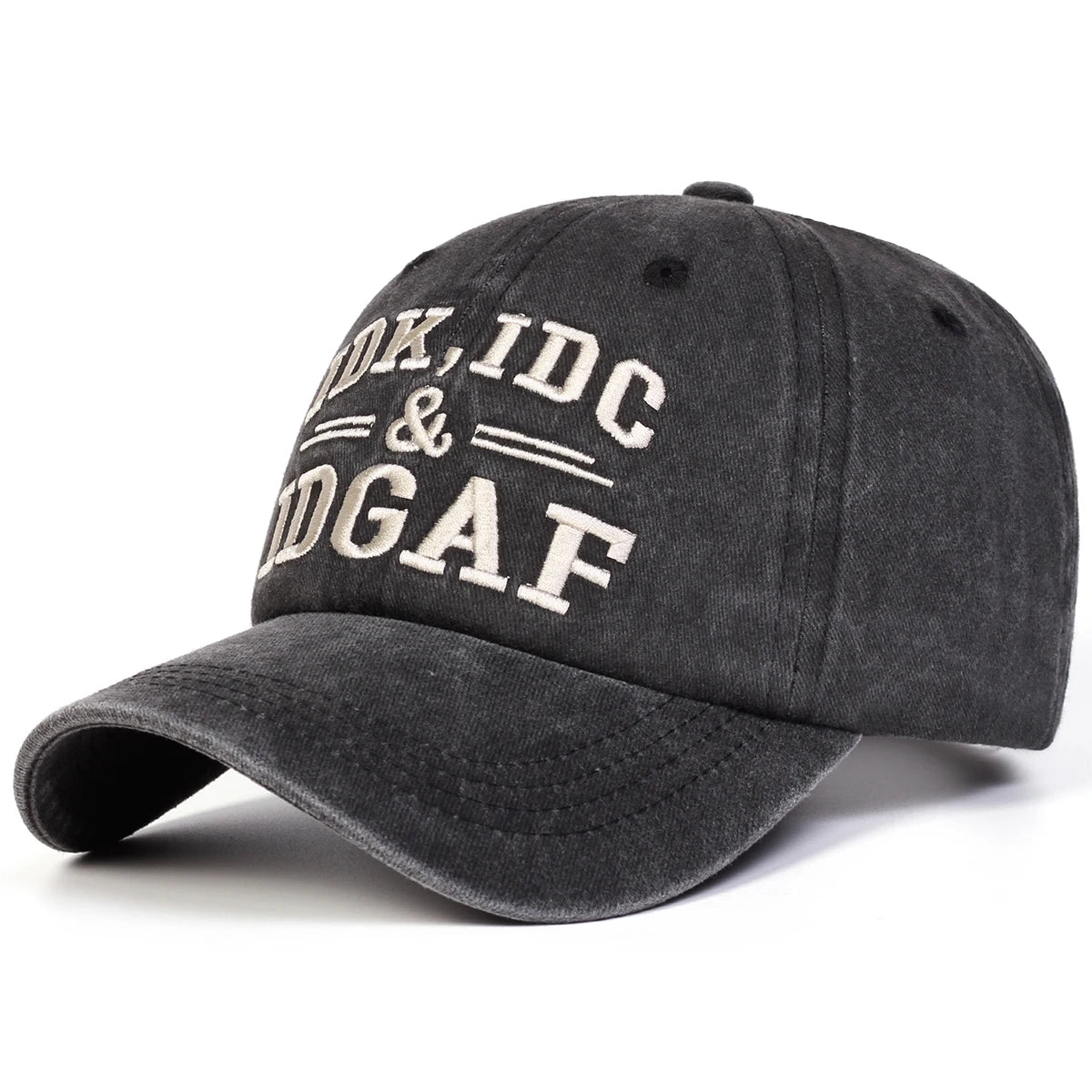 Unisex IDK IDC&IDGAF Letter Embroidery Washed Baseball Cap Spring Autumn