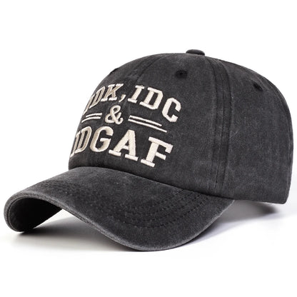Unisex IDK IDC&IDGAF Letter Embroidery Washed Baseball Cap Spring Autumn