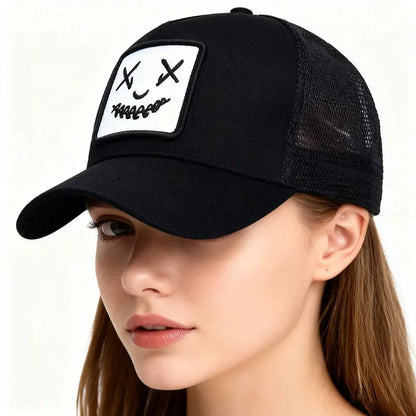 Breathable Duckbill Cap Sun Protection Unisex Hip-Hop Smiley Face Embroidered