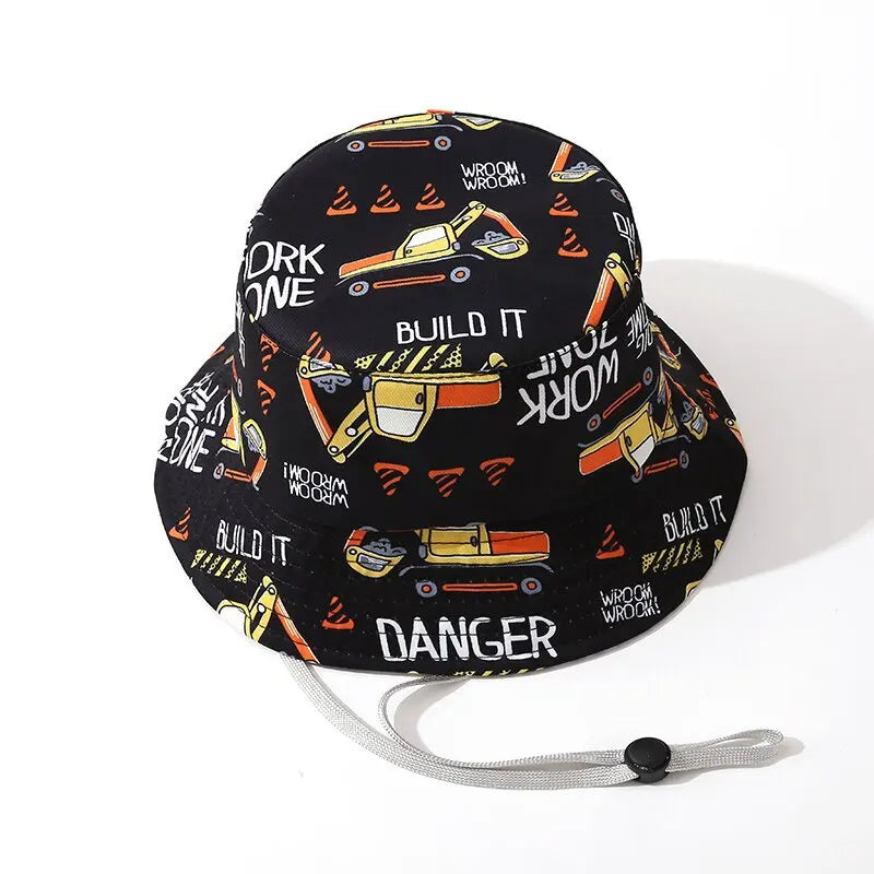 Kids' Fisherman Hat Summer Cute Cartoon Excavator Print Playful Bucket Hat
