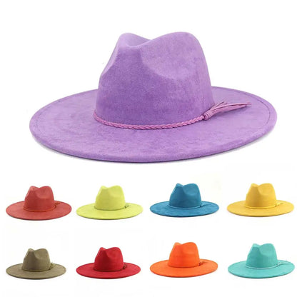 Vegan Suede Hat Teardrop Shape 9.5cm Wide Brim Fedora Hat Men's And Women's