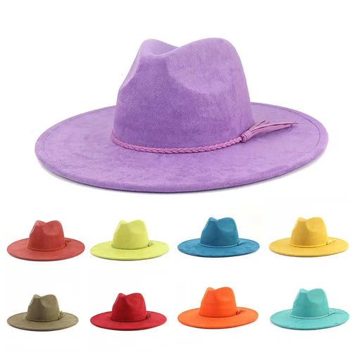 Vegan Suede Hat Teardrop Shape 9.5cm Wide Brim Fedora Hat Men's And Women's