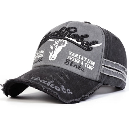 Unisex Black Rebel Letter Embroidery Wash Baseball Caps Outdoor Adjustable Casual Hats Sunscreen Hat
