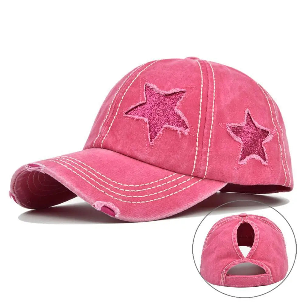 Retro Y2K Star Washed Denim Hole star Baseball cap