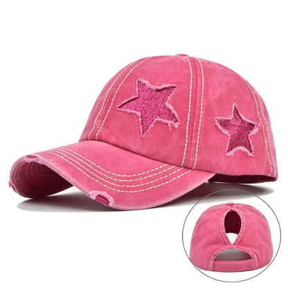 Retro Y2K Star Washed Denim Hole star Baseball cap