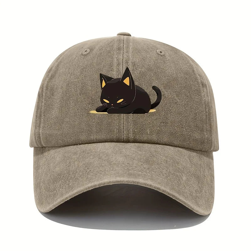 Retro Style Black Cat Printed Baseball Cap with  Suitable for All Seasons
