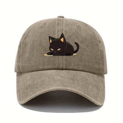 Retro Style Black Cat Printed Baseball Cap with  Suitable for All Seasons