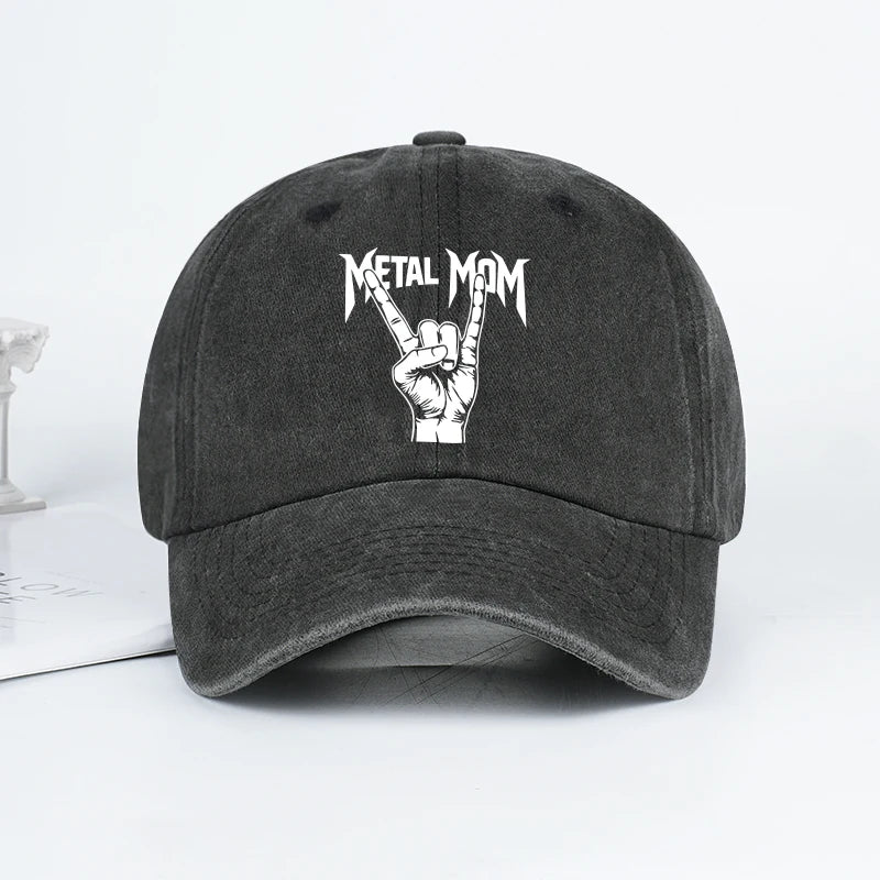 Vintage Metal “Rock Mom” Gesture Print Washed Baseball Cap