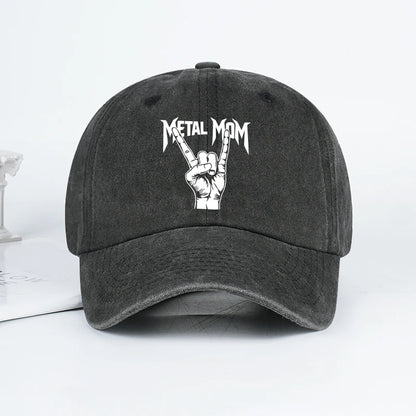Vintage Metal “Rock Mom” Gesture Print Washed Baseball Cap