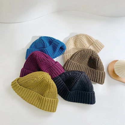 Children Hat Autumn Winter Solid Color Baby Big Brimmed Knitted Keep Warm Hat
