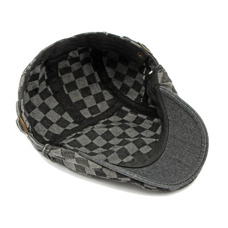 Plaid Berets Hat Men And Women Washed Denim Visors