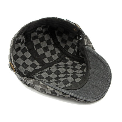 Plaid Berets Hat Men And Women Washed Denim Visors