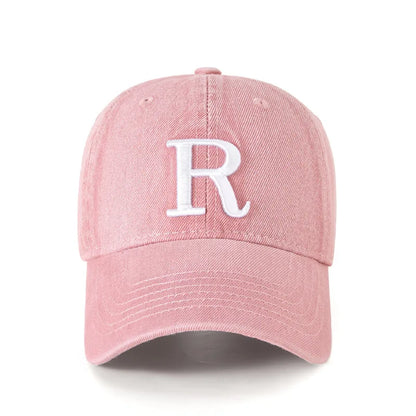Fashion R Letter Denim Baseball Cap, Washed Cotton Peaked Hat