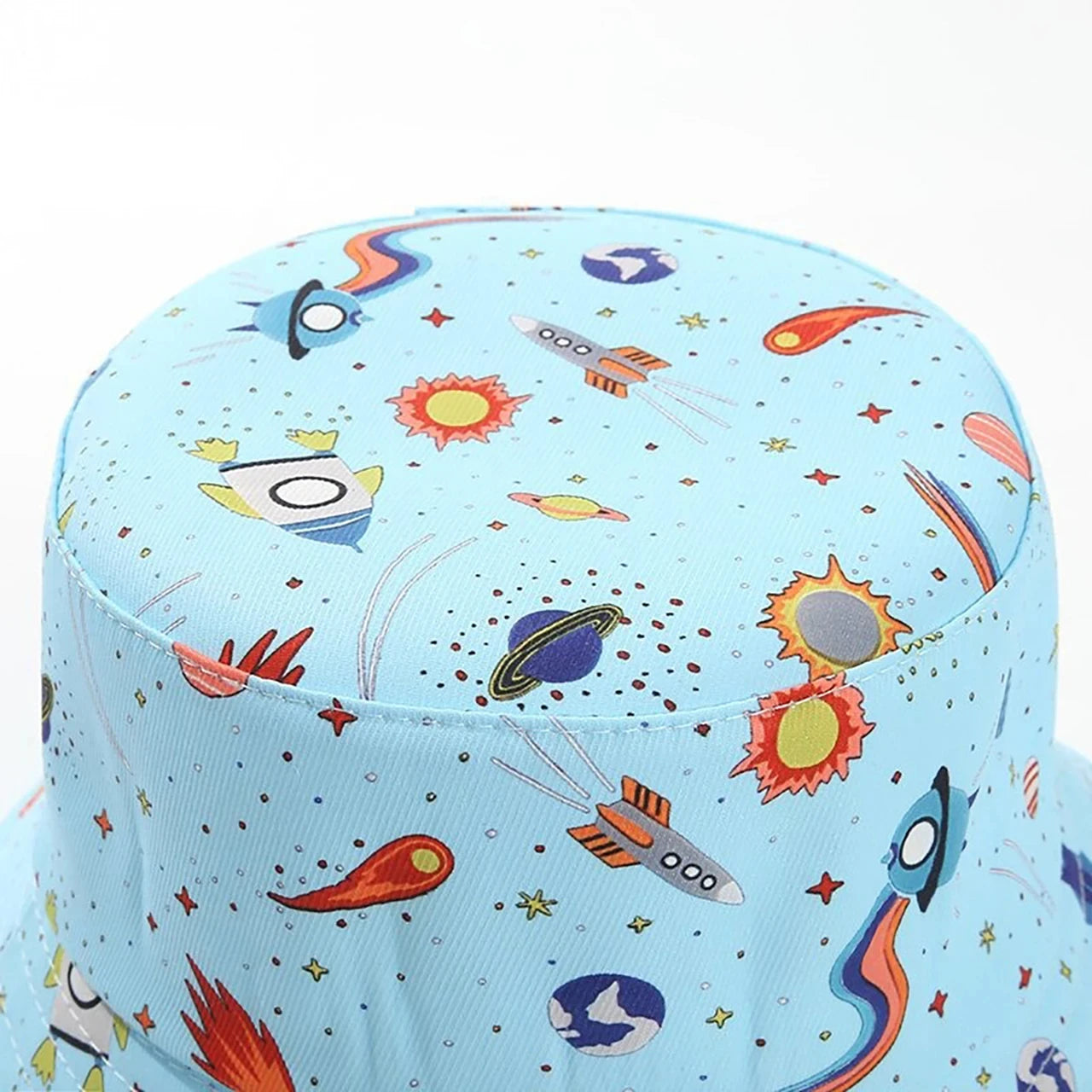 Kids Summer Sun Protection Cap Spaceship Planet Print Bucket Hat