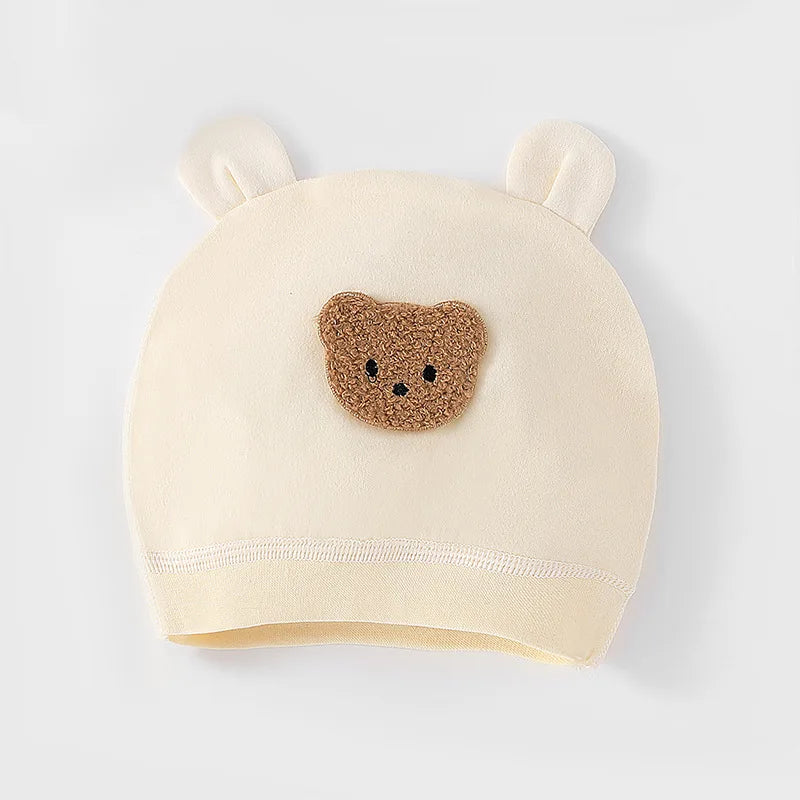 Soft Infant Beanies Caps Baby Hat Cartoon Bear Boneless Muslin Hat Newborn 0-3M