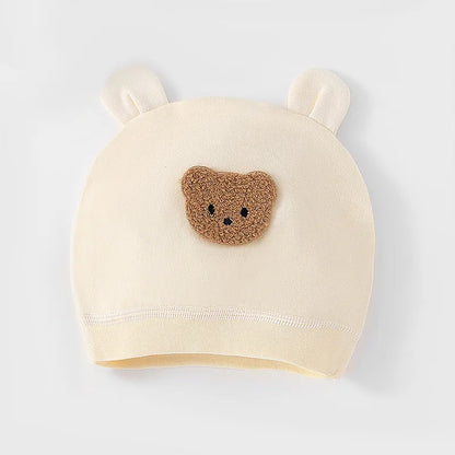 Soft Infant Beanies Caps Baby Hat Cartoon Bear Boneless Muslin Hat Newborn 0-3M