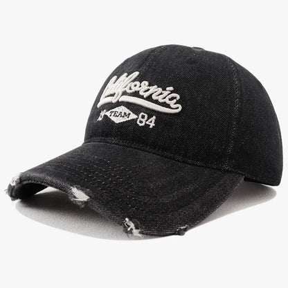 New Korean Washed Distressed Denim Jeans Ripped Baseball Cap