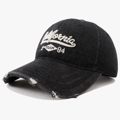 New Korean Washed Distressed Denim Jeans Ripped Baseball Cap