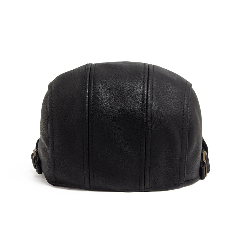 Fashion Men PU Leather Beret Autumn Winter Visor Flat Cap Thicken Warm Hat