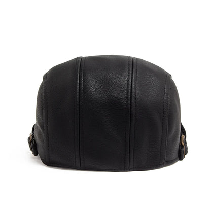 Fashion Men PU Leather Beret Autumn Winter Visor Flat Cap Thicken Warm Hat