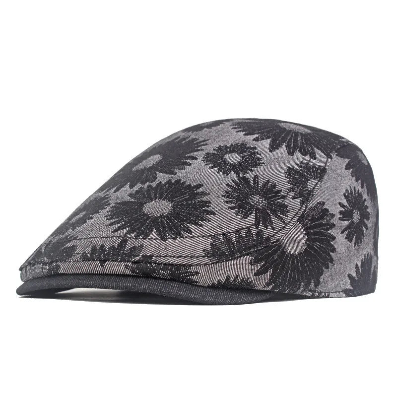 Four Seasons Cotton Flower Print Newsboy Caps Flat Peaked Cap